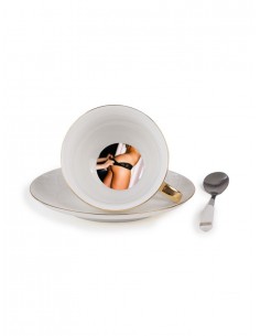 SELETTI Guiltless porcelain tea cup with plate and teaspoon - Pomona
