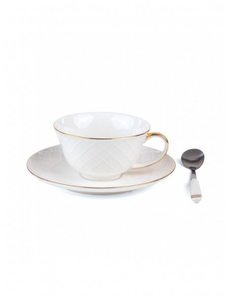 SELETTI Guiltless porcelain tea cup with plate and teaspoon - Prosperina