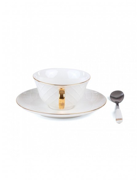 SELETTI Guiltless porcelain tea cup with plate and teaspoon - Prosperina