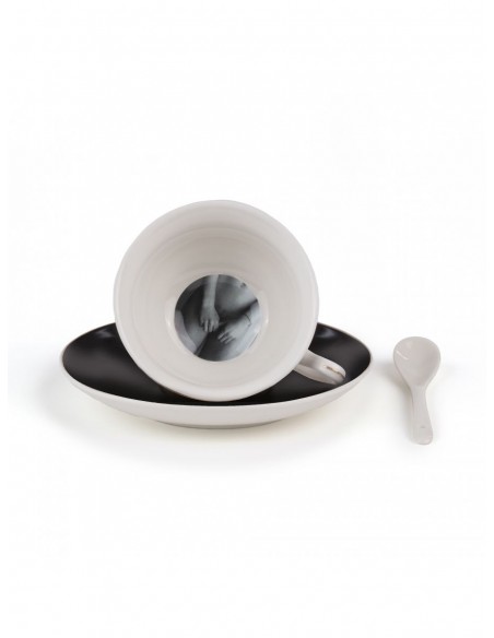 SELETTI Guiltless porcelain tea cup with plate and teaspoon - Tacita