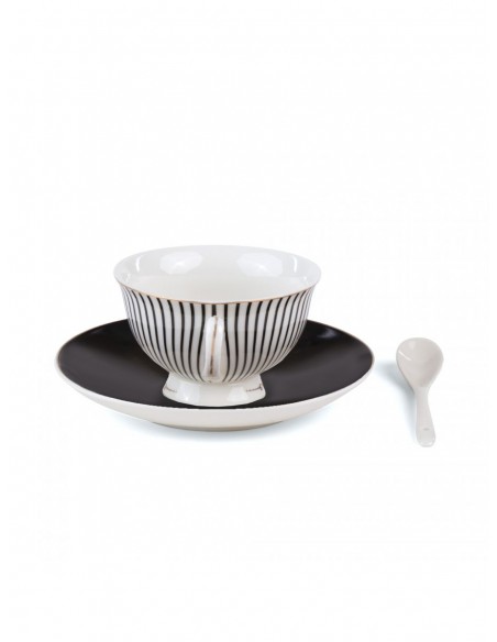 SELETTI Guiltless porcelain tea cup with plate and teaspoon - Cerere