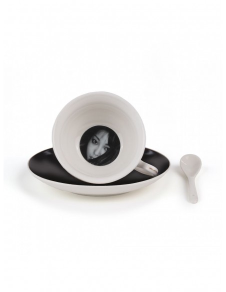 SELETTI Guiltless porcelain tea cup with plate and teaspoon - Bellona