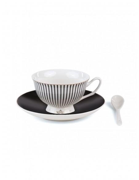 SELETTI Guiltless porcelain tea cup with plate and teaspoon - Bellona