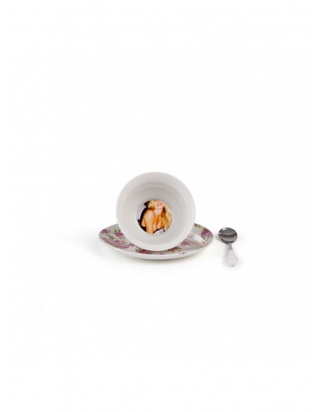SELETTI Guiltless Tasse à thé en porcelaine avec assiette et cuillère à café - Vittoria