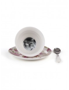SELETTI Guiltless Tasse à thé en porcelaine avec assiette et cuillère à café - Fortuna