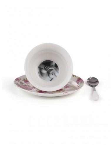 SELETTI Guiltless porcelain tea cup with plate and teaspoon - Fortuna