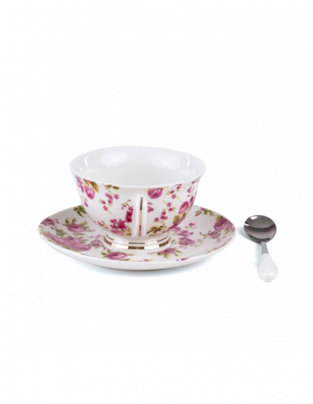 SELETTI Guiltless porcelain tea cup with plate and teaspoon - Vesta