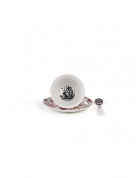 SELETTI Guiltless porcelain tea cup with plate and teaspoon - Vesta