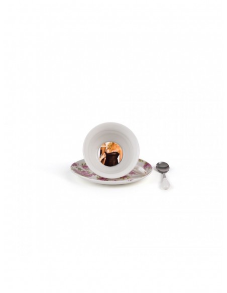 SELETTI Guiltless porcelain tea cup with plate and teaspoon - Rumina