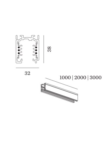 Wever & Ducré 3-phase track | surface/suspended Track Profile 1m