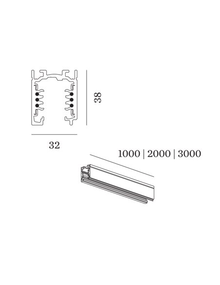 Wever & Ducré 3-phase track | surface/suspended Track Profile 1m