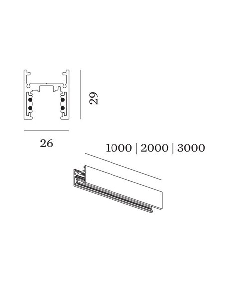 Wever & Ducré 48V DALI tracks | surface/suspended Track Profile 1m