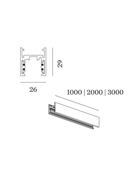 Wever & Ducré 48V DALI tracks | surface/suspended Track Profile 2m