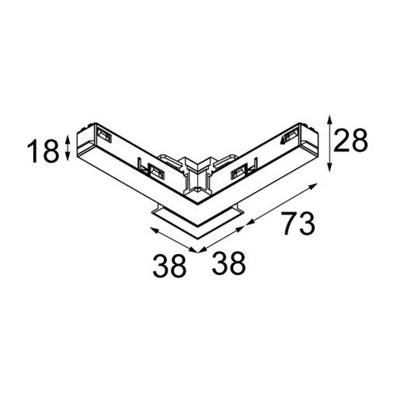 Modular Pista track 48V electrical/mechanical (recessed flange) connection 90° outside 
