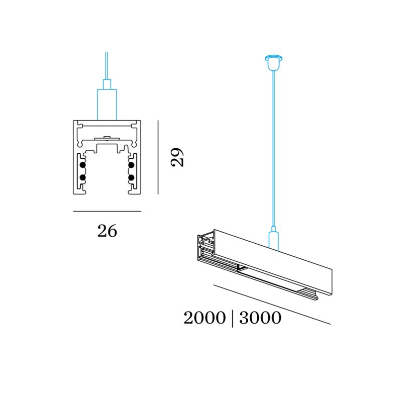 Wever & Ducré 48V DALI tracks | suspended indirect light Track Profile 2m