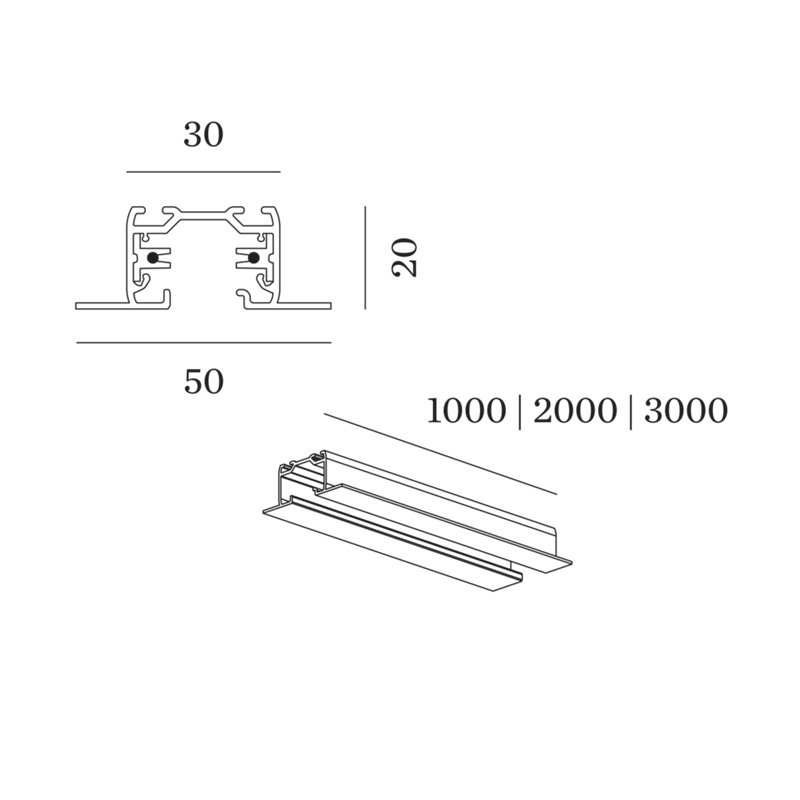 Wever & Ducré 1-phase track | recessed Track Profile 2m