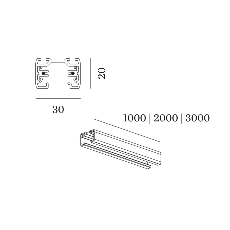 Wever & Ducré 1-phase track | surface/suspended Track Profile 3m