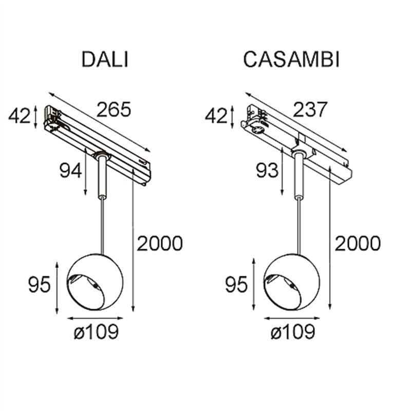 Modular Marbul Track 230V Suspended Adjustable 109 1x LED DI | Track lighting fixture fixture
