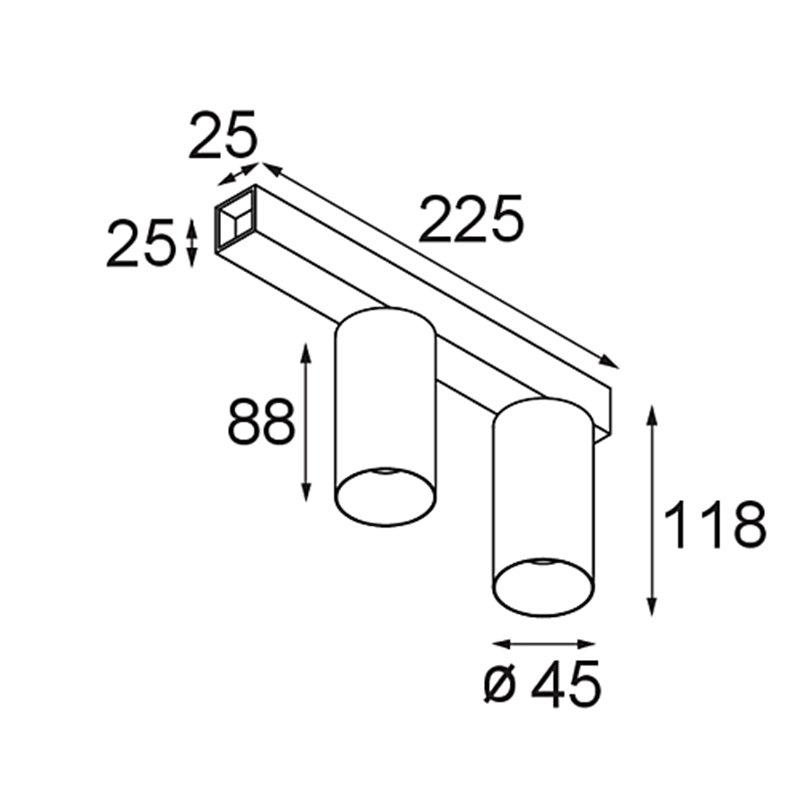 Modular Minude Surface Adjustable 45 Square 2x LED DE | Ceiling lamp / Wall lamp