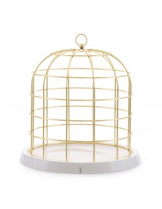 SELETTI Twitable Golden birdcage with porcelain base