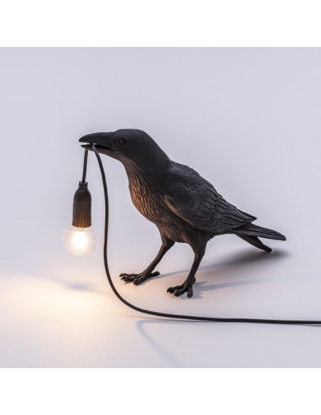SELETTI Bird lamp Waiting Outdoor Black