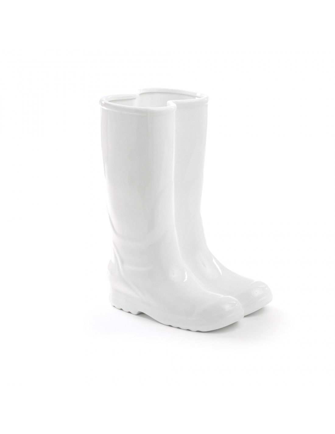 SELETTI  Blanc  36 cm de Haut en Porcelaine Bottes de Pluie Parapluie Support