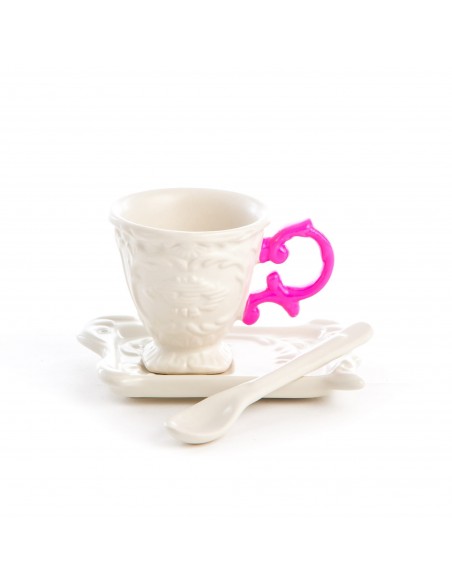 SELETTI i-wares coffee set in porcelain with coloured handle