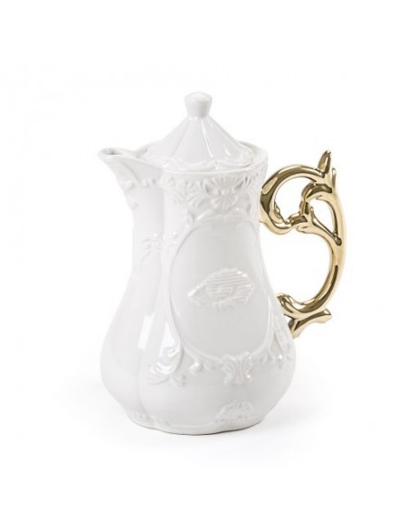 SELETTI i-wares teapot in porcelain with col. handles gold