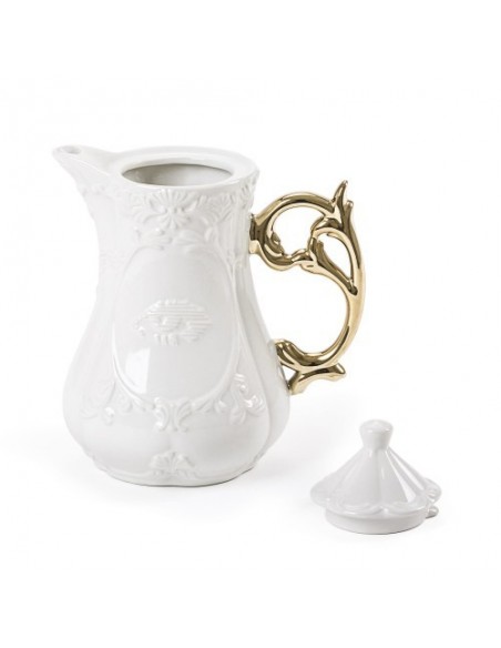 SELETTI i-wares teapot in porcelain with col. handles gold