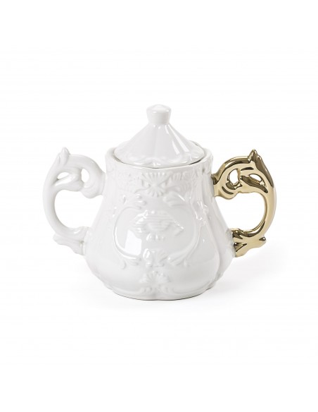 SELETTI i-wares sugar bowl in porcelain with col. handles gold