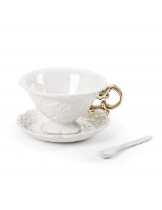 SELETTI i-wares tea set in porcelain with coloured handles gold