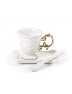 SELETTI i-wares coffee set in porcelain with coloured handle gold
