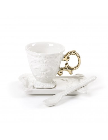 SELETTI I-wares service à café en porcelaine avec col. Manipuler or