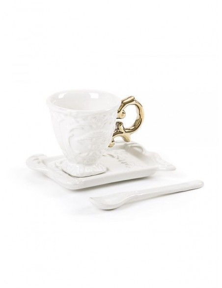 SELETTI i-wares coffee set in porcelain with coloured handle gold