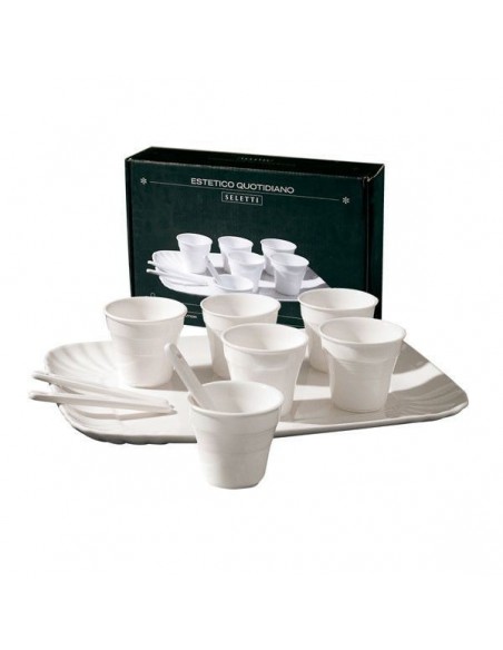 SELETTI coffee set 6 cups + 6 stirrers + 1 tray in porcelain