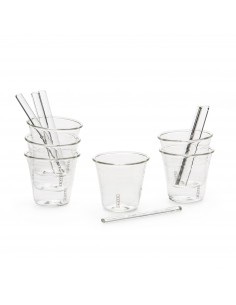 SELETTI coffee set 6 cups + 6 stirers glasses