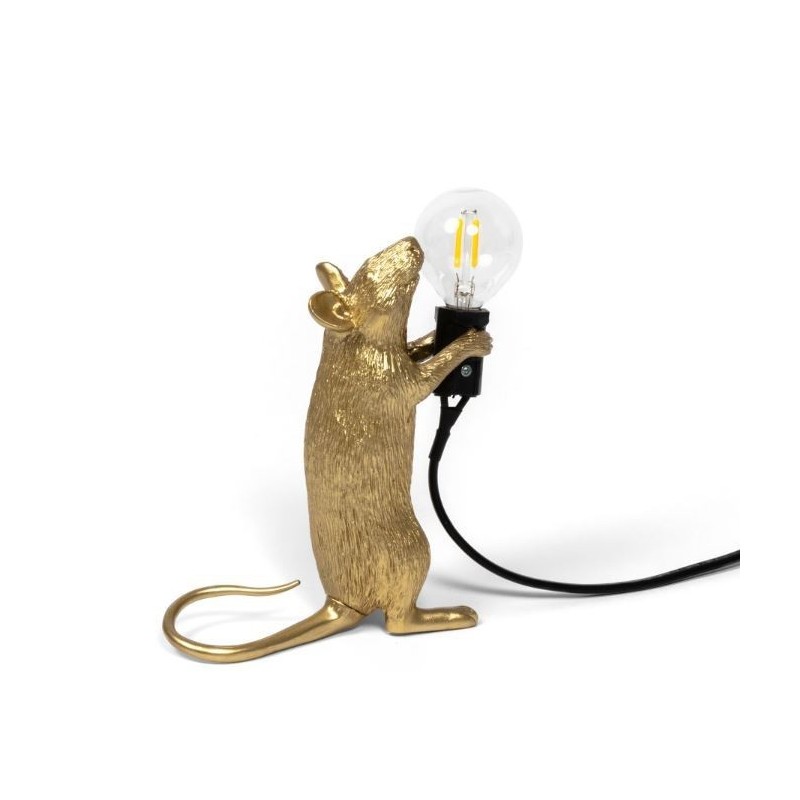 SELETTI Mouse Lamp Gold Standing/Step Black Cable