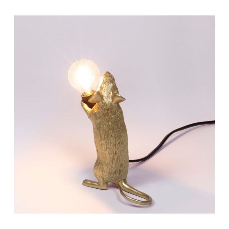 SELETTI Mouse Lamp Gold Standing/Step Black Cable