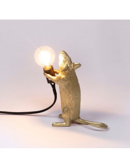 SELETTI Mouse Lamp Gold Standing/Step Black Cable