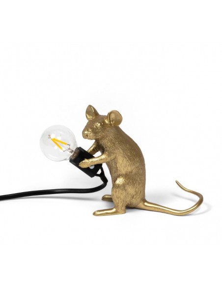 SELETTI Mouse Lamp Gold Sitting/Mac Black Cable