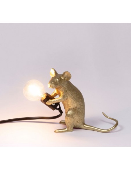 SELETTI Mouse Lamp Gold Sitting/Mac Black Cable