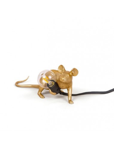 SELETTI Mouse Lamp Gold Lie Down/Lop Black Cable