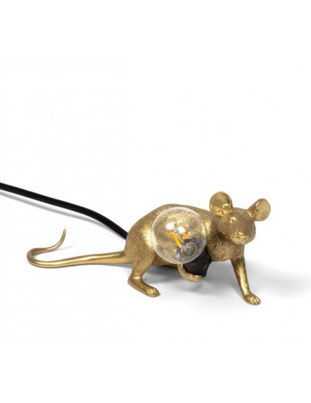 SELETTI Mouse Lamp Gold Lie Down/Lop Black Cable