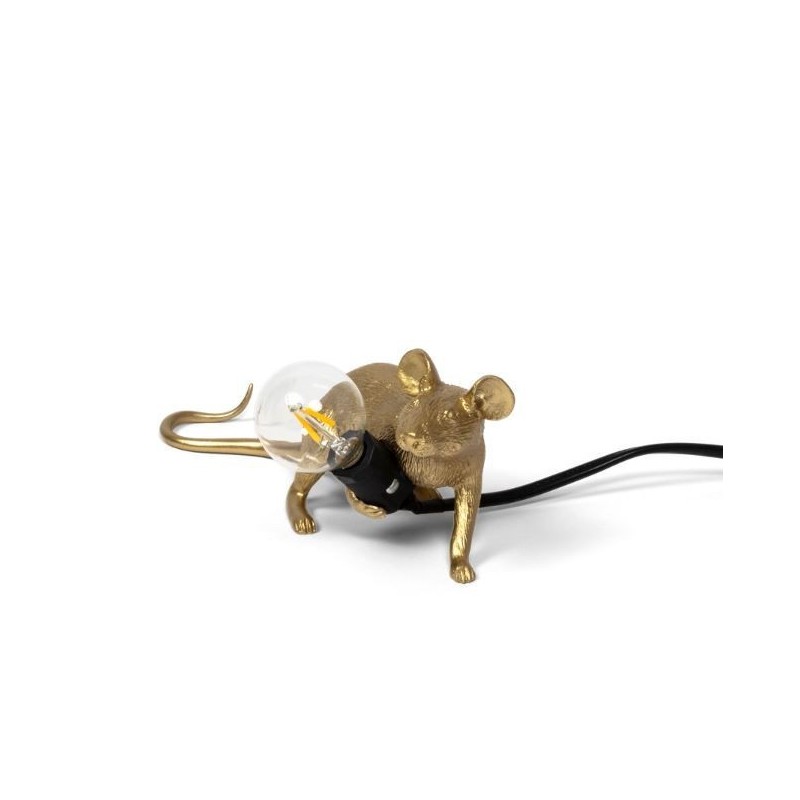 SELETTI Mouse Lamp Gold Lie Down/Lop Black Cable