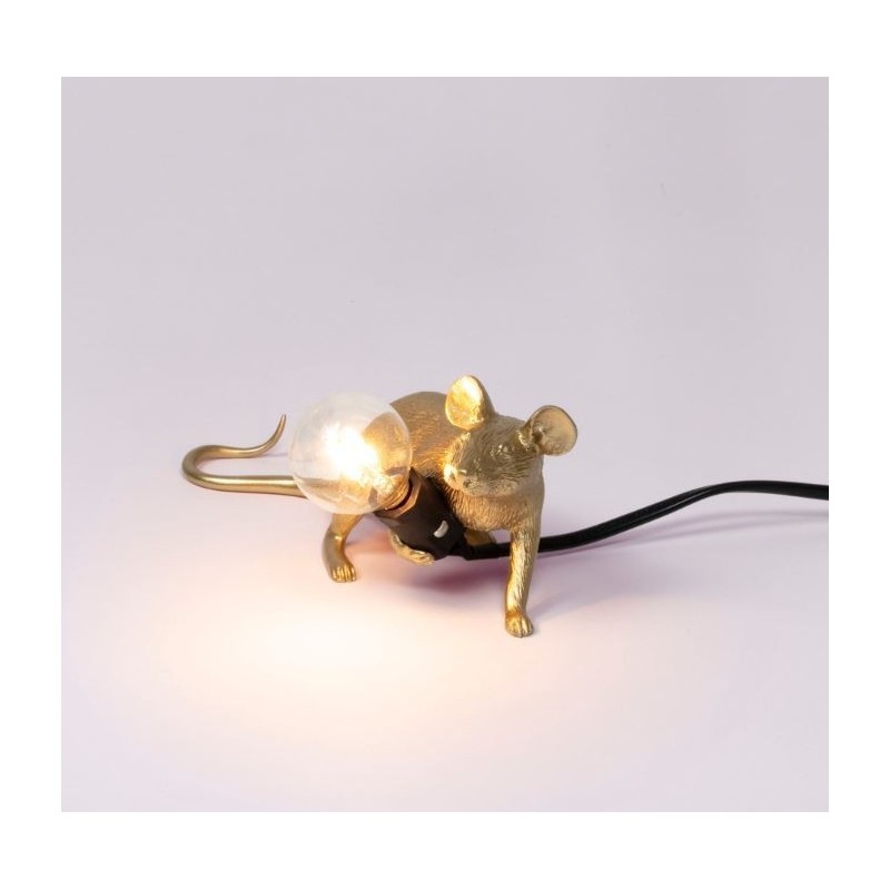SELETTI Souris Lampe Dorée Allongée/Lop Câble Noir